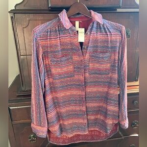 Anthropologie women’s  Pilcro Metallic Shimmer multi color Button Down Shirt